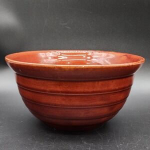 Mar-Crest Brown Stoneware Ribbed Bowl Vintage MCM Kitchen Farmhouse Rustic Decor